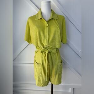NWT Andie Swim Terry Button-Up Short Romper Honeysuckle Swim Cover Size Small